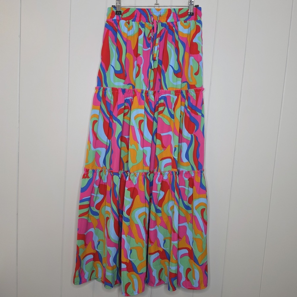 Unbranded Long Skirt Size Small Bright Multicolor Elastic Waist Band